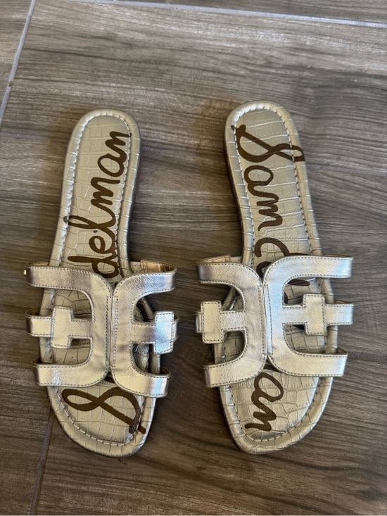 Sam Edelman Shoes - Sam Edelman Silver Metallic Logo Slide Sandals